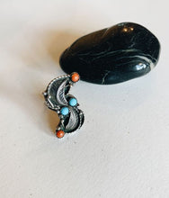 Load image into Gallery viewer, The Raven | Vintage Turquoise and Coral Sterling Silver Ring
